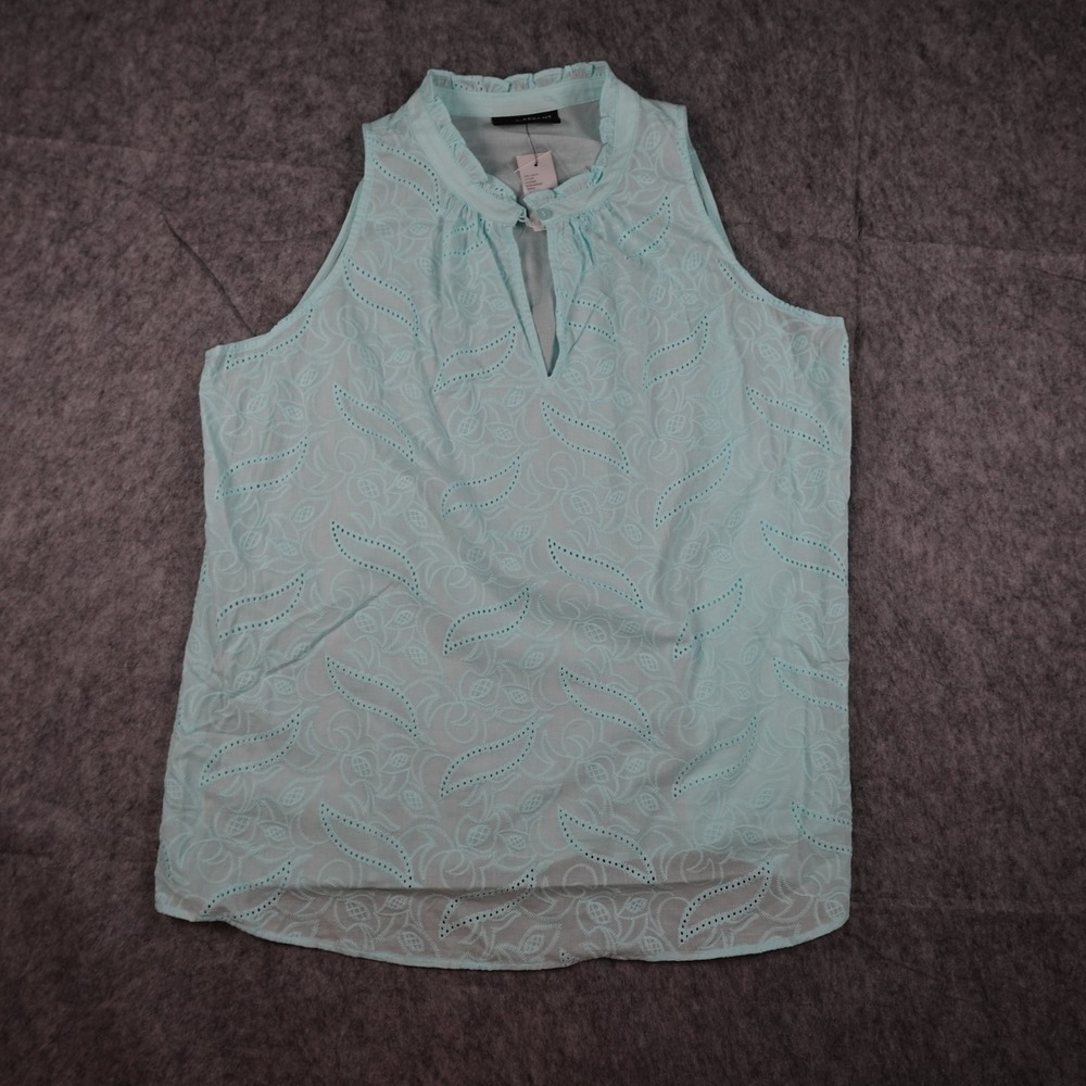 Lane Bryant Top Women 12 NWT Mint Eyelet Sleeveless Ruffle Neck Cotton Coastal